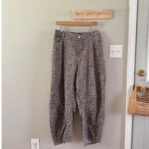 Leopard print barrel style jeans